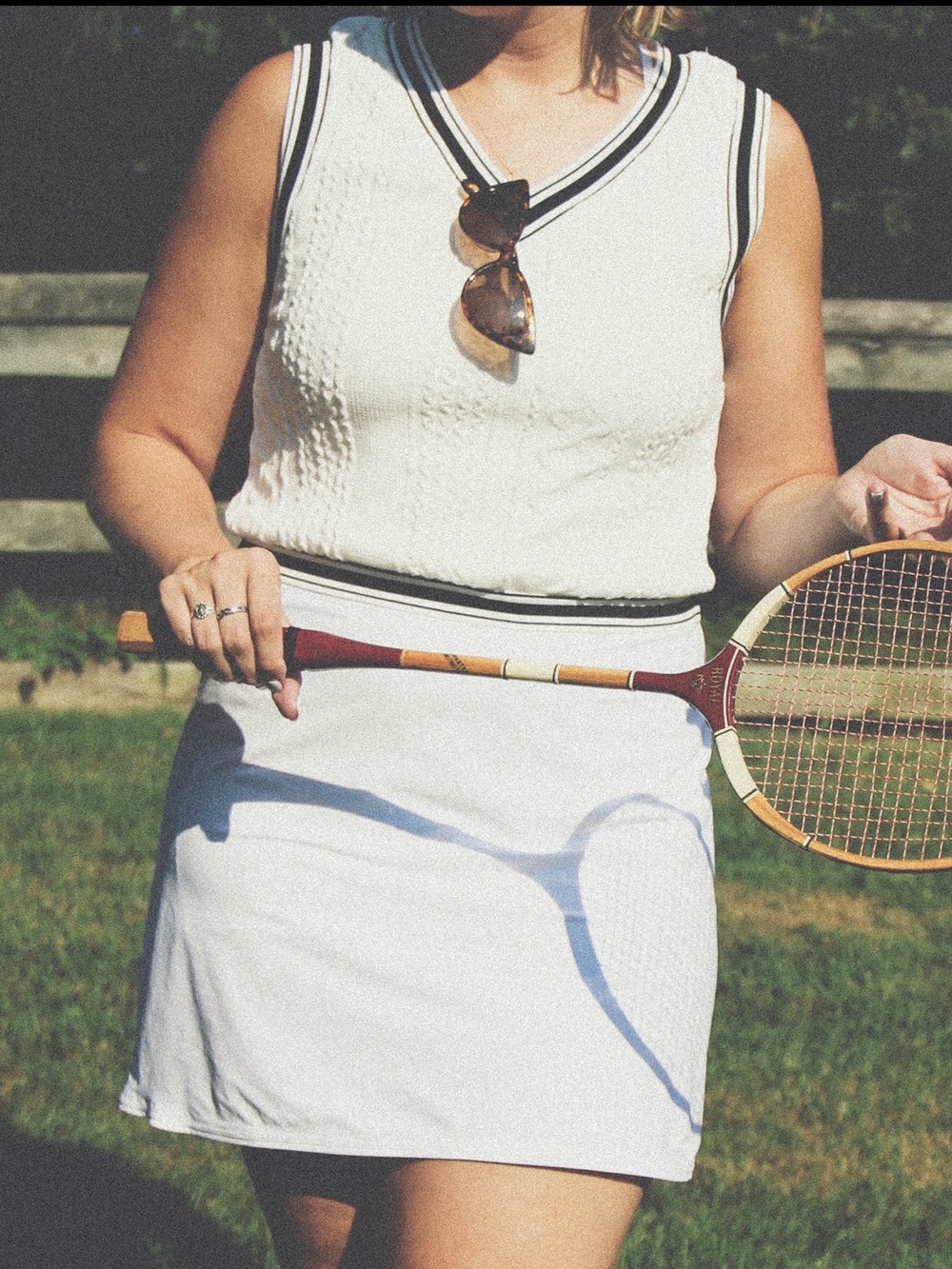 SHEIN White Cable Knit V‑Neck Tank with Black Trim